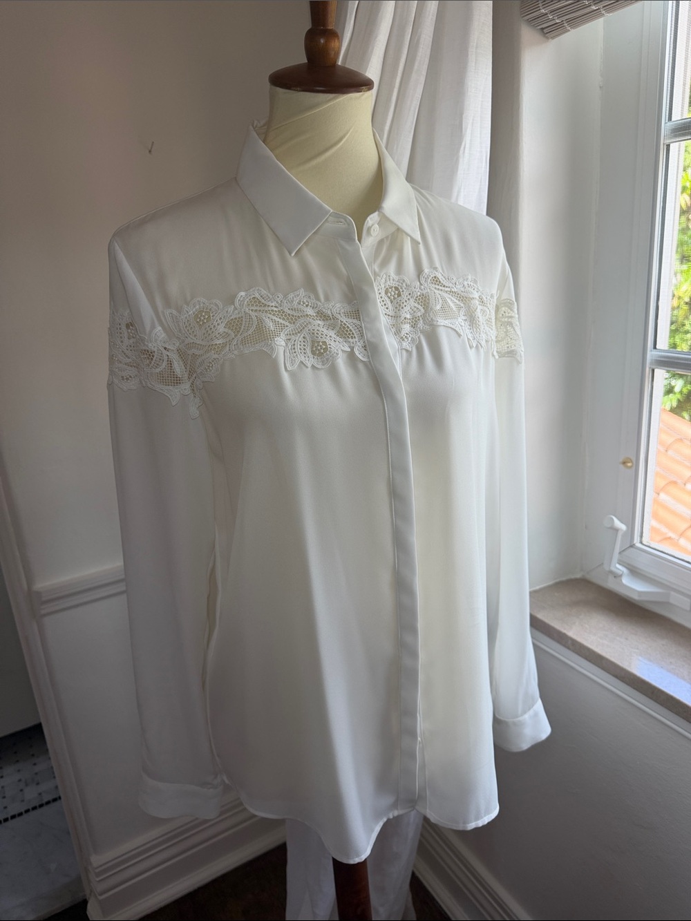The KoopleWhite Lace-Trim Button-Down Blouse